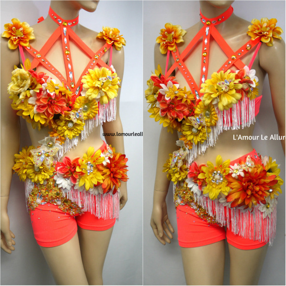 L'Amour Le Allure Other - Neon Orange Yellow Fringe Fairy Monokini Costume